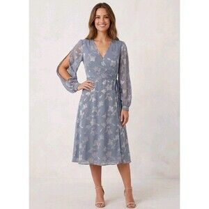 ASTR the Label Blue Floral Burnout Velvet Midi Dress Size Small Wedding Guest